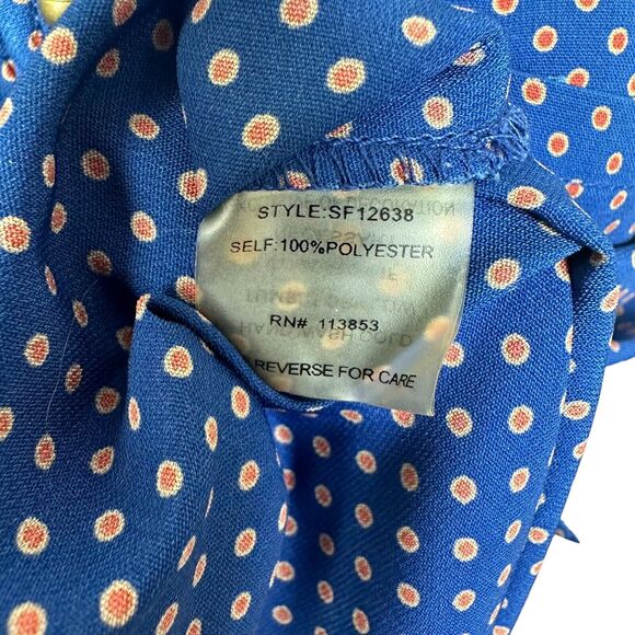 Market & Spruce Blue Long Sleeve Polka Dot Popover Roll Tab Blouse Top Size M - Picture 9 of 10